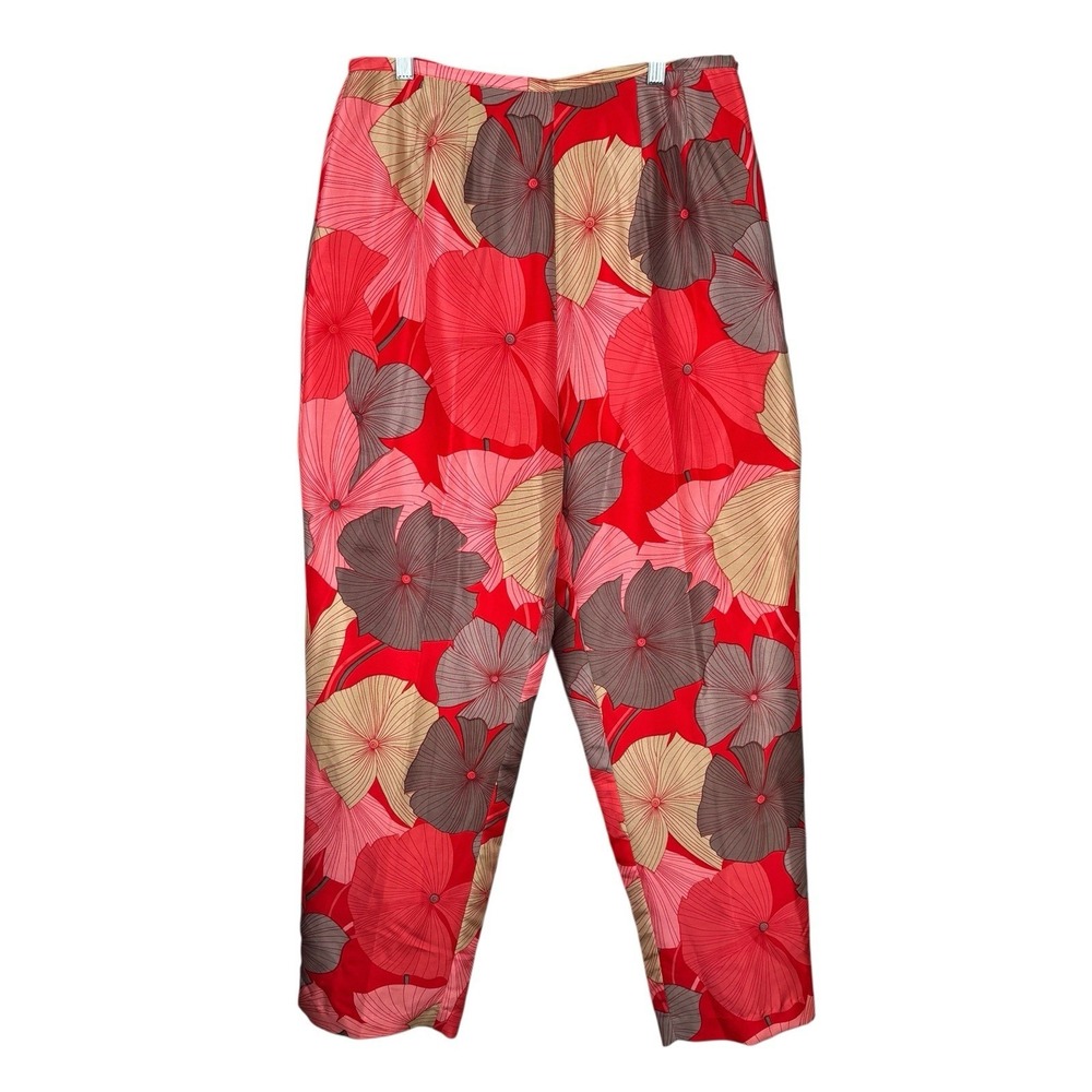 Piano Womens Silk Pants Red Floral Size 14 Resortwear Vacation Lined
